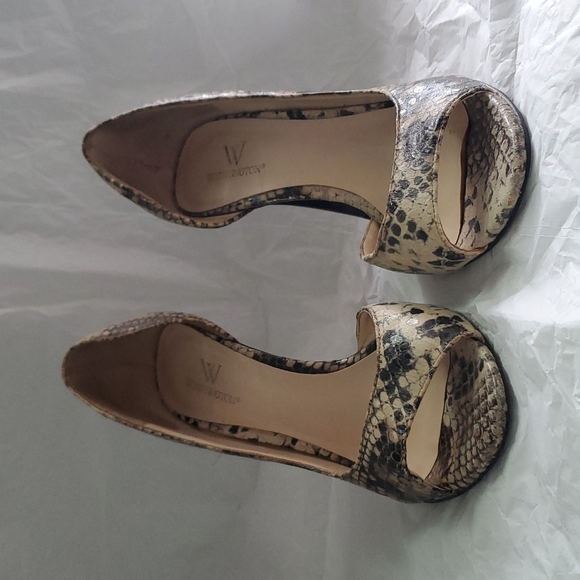 Open Toe Pumps-Neutral Snake Skin Print - Picture 4 of 6